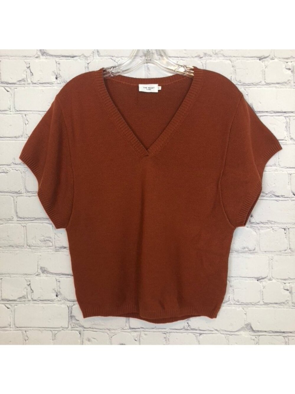 The Reset R Label 100% Wool Brown Sweater Size XS Short Sleeve